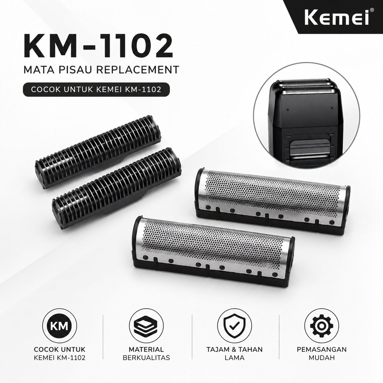 Kemei Mata Pisau Cukur Kemei KM-1102 Replacement Blade - BLACK