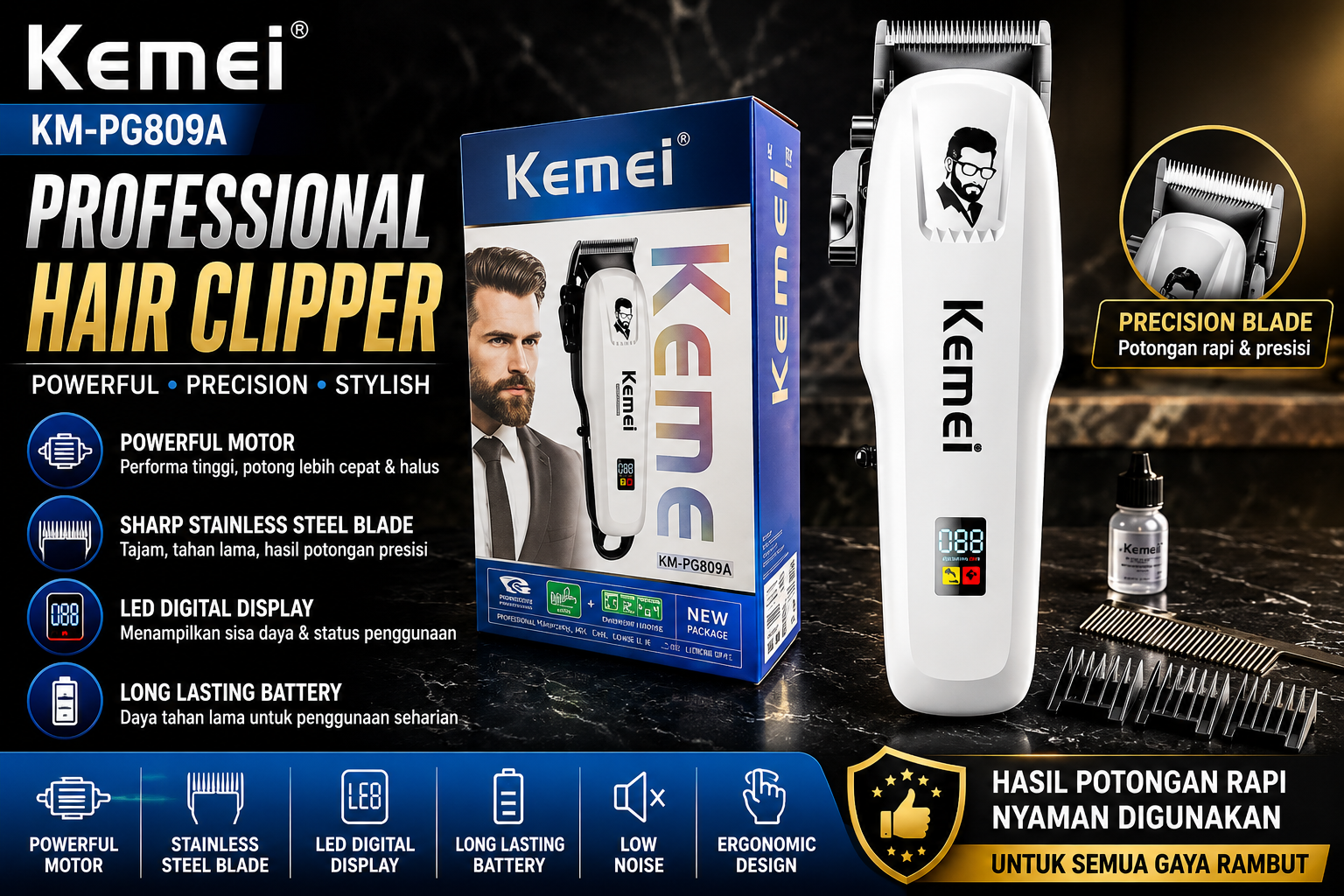Kemei Hair Clipper – Alat Cukur Praktis untuk Hasil Profesional