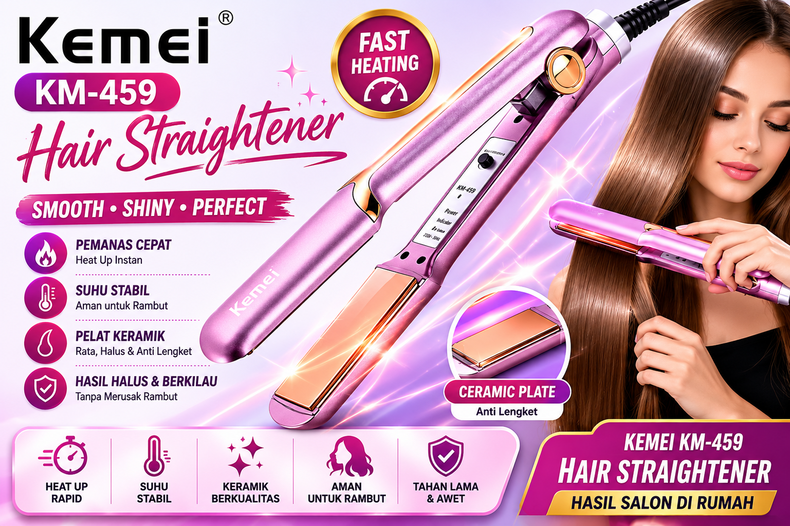 Kemei Hair Straightener – Catokan Rambut Praktis untuk Styling Lebih Mudah