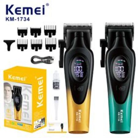 Kemei KM-1734 Hair Clipper Alat Cukur Kemei KM 1734 Hair Trimmer 2000mAh Two Button 7500RPM - GREEN