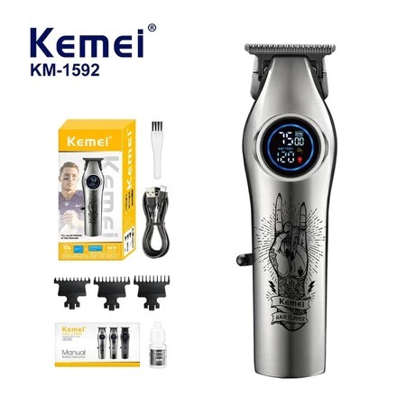 Kemei KM-1592 Hair Trimmer 7500RPM 1200MAH Clipper with Sharp Blade Cukur Rambut KM1592 KM 1592 - SILVER